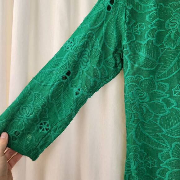 Anthropologie Akemi + Kin Kelly Green Eyelet Embroidered Tunic Top Blouse Boho - Picture 12 of 13